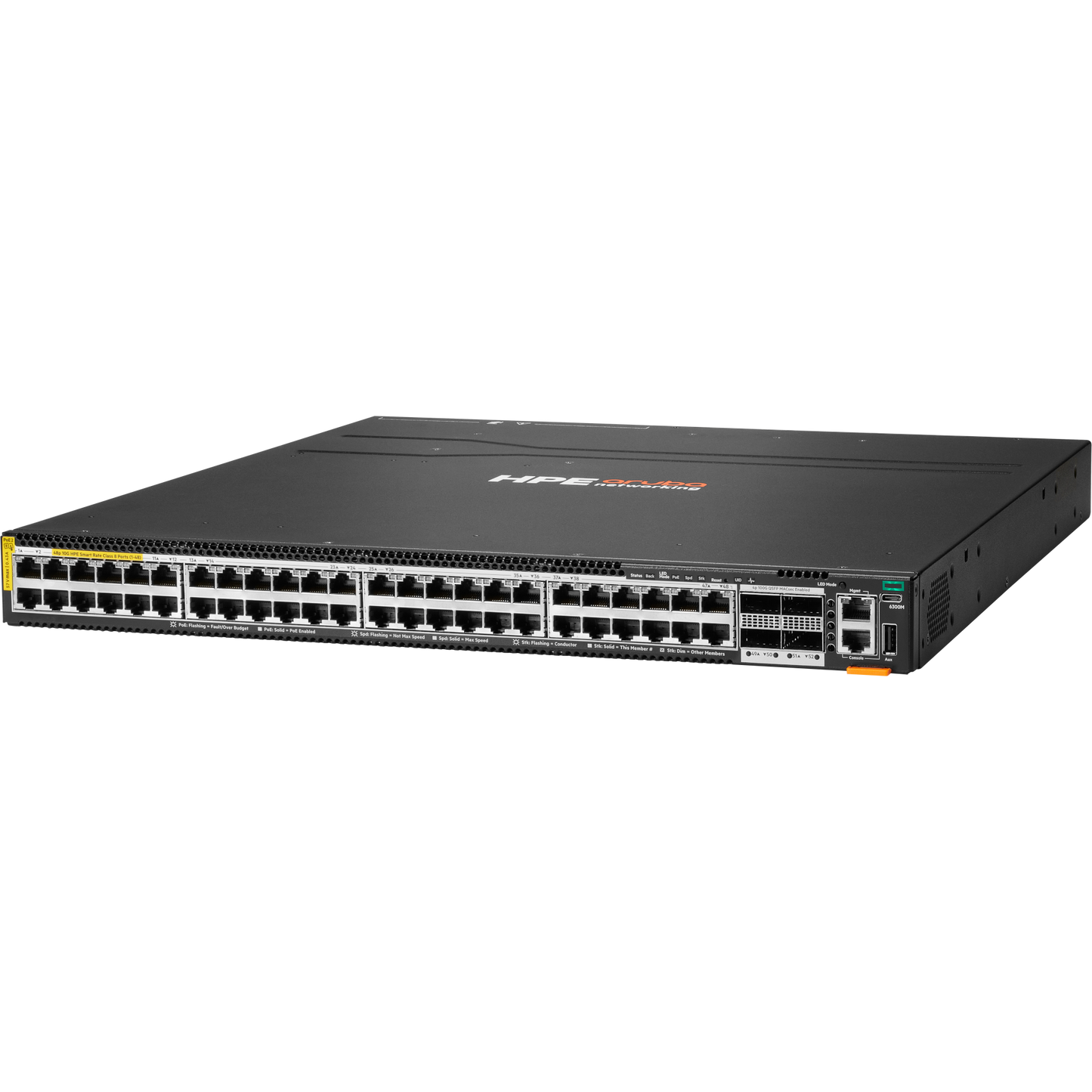 HPE Aruba Networking CX 6300M 48p SR10 1G/2.5G/5G/10G PTP/AVB Class8 PoE 4p 100G MACsec TAA Switch