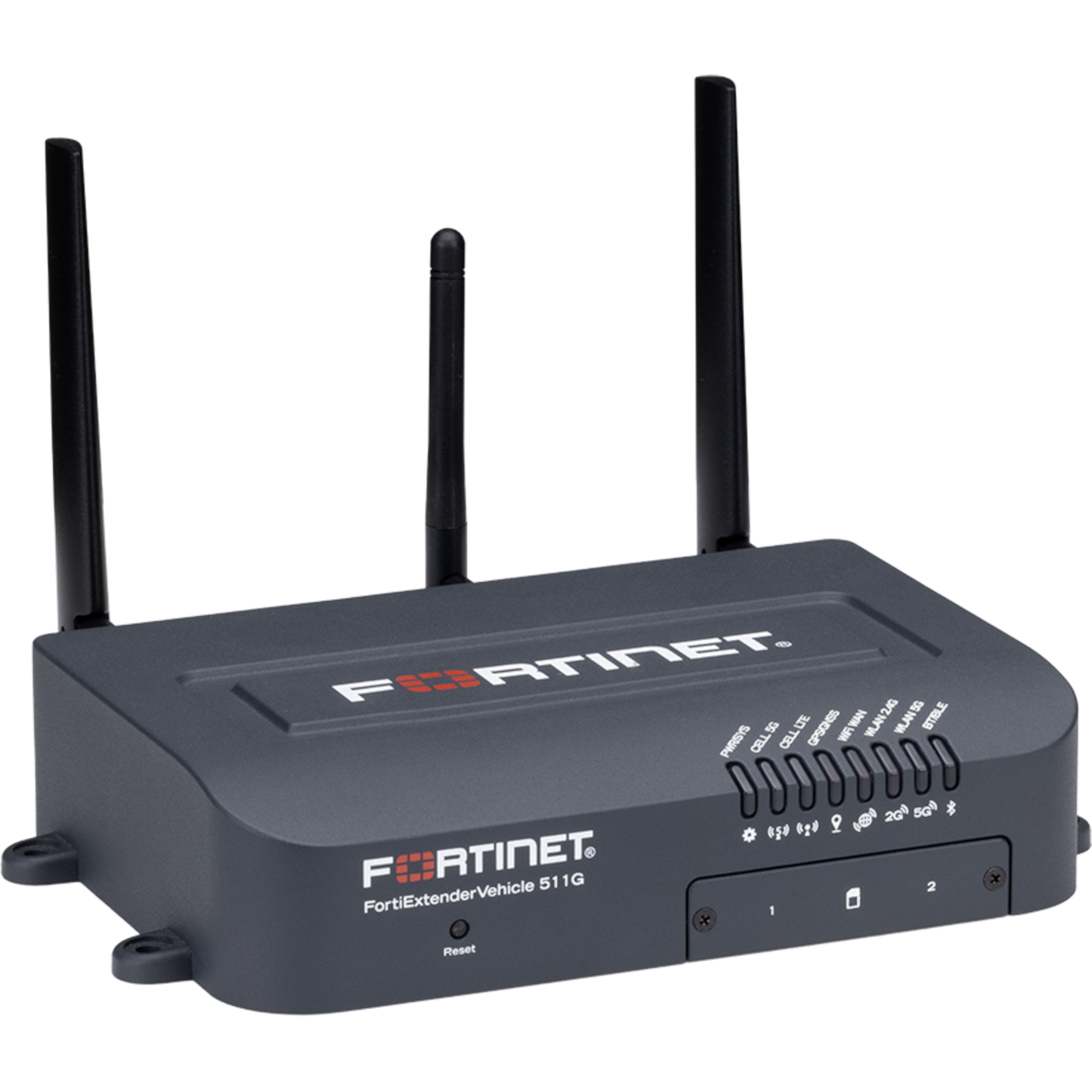 FortiExtender-511G Indoor Broadband Wireless WAN Router with 1x "Dual SIM 5G Sub-6GHz M.2 Module" + 1x reserved eSIM for NA/EU/APAC Carriers. It has 1x 2.5GbE + 1x GbE Combo (SFP + RJ45) + 3x GbE RJ45 WAN/LAN configurable network ports, 1x USB2 [FEX-511G]