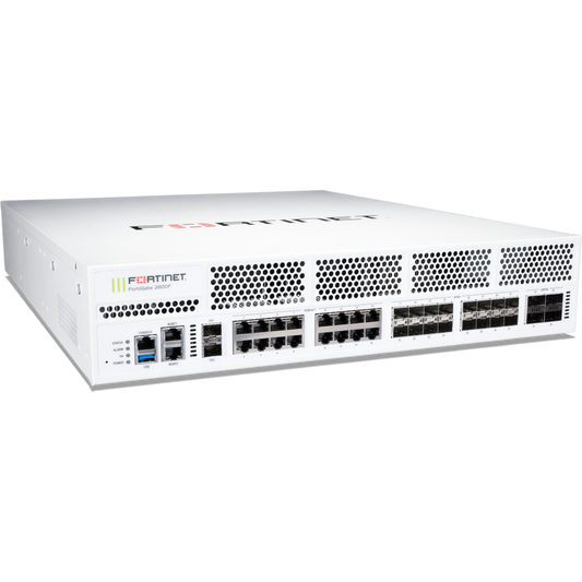 FortiGate-2600F 4 x 100GE/40GE QSFP28 slots, 16 x 25GE/10GE SFP28 slots, 16 x 10GE RJ45 ports, 2x 10G SFP+ HA slots, 2x 1G MGMT ports, SPU NP7 and CP9 hardware accelerated, and dual AC power supplies [FG-2600F]