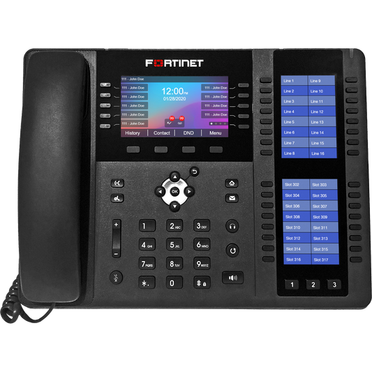 FortiFone-580B IP phone with 4.3" and dual 3.5" color screens, 96 programmable keys, POE and 10/100/1000 LAN and PC connections. [FON-580B]