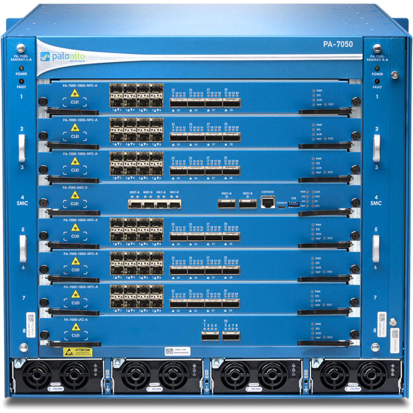 PA-7050 Base DC Hardware Bundle. Includes DC Chassis, 4xDC power supplies, 2xFan Trays, Fan Filter, Switch Management Card, and Logging Card, lab use only. [PAN-PA-7050-DC-SYS-LAB]
